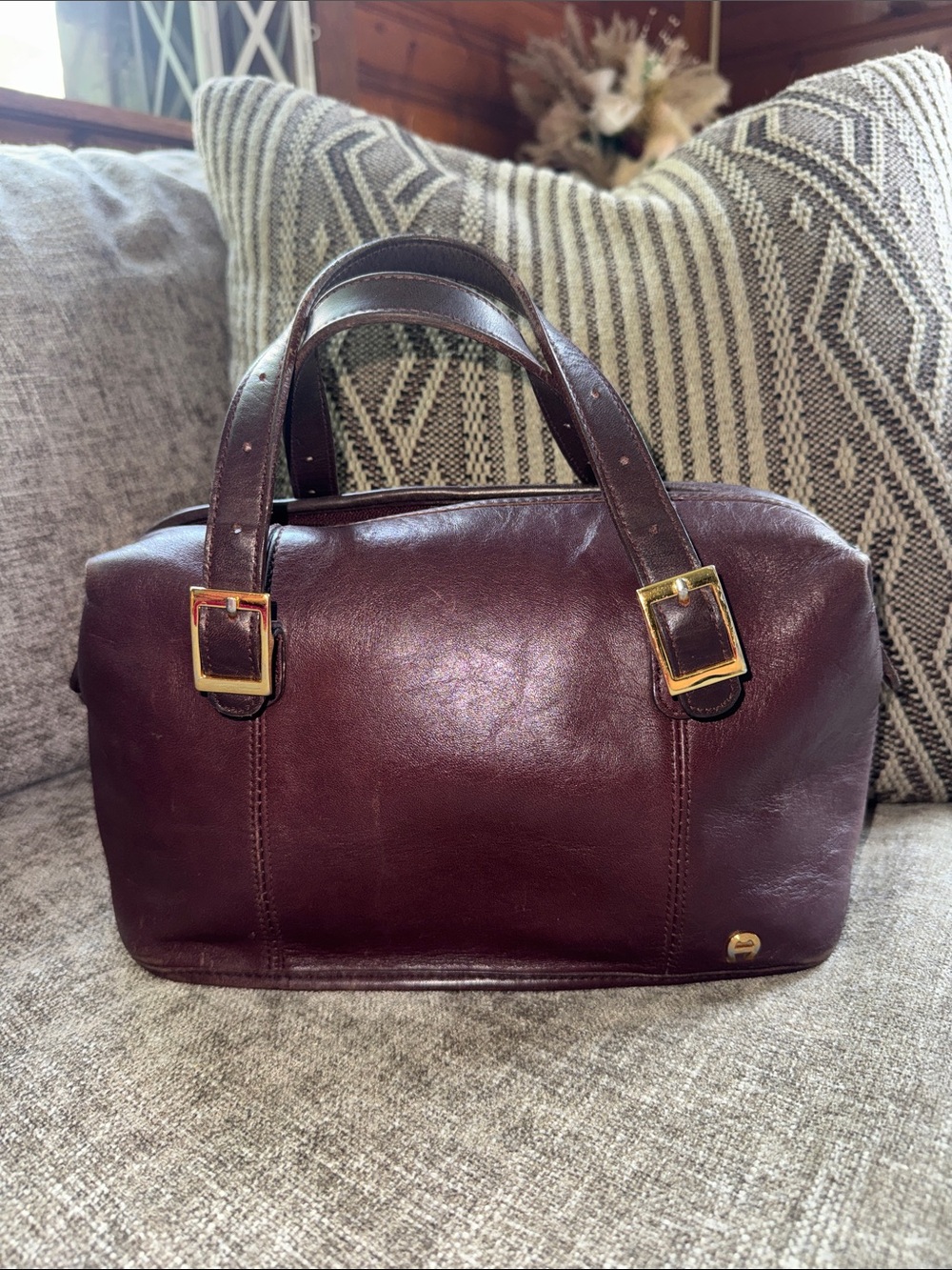 Rare Etienne Aigner Burgundy Leather Satchel with Gold Hardware